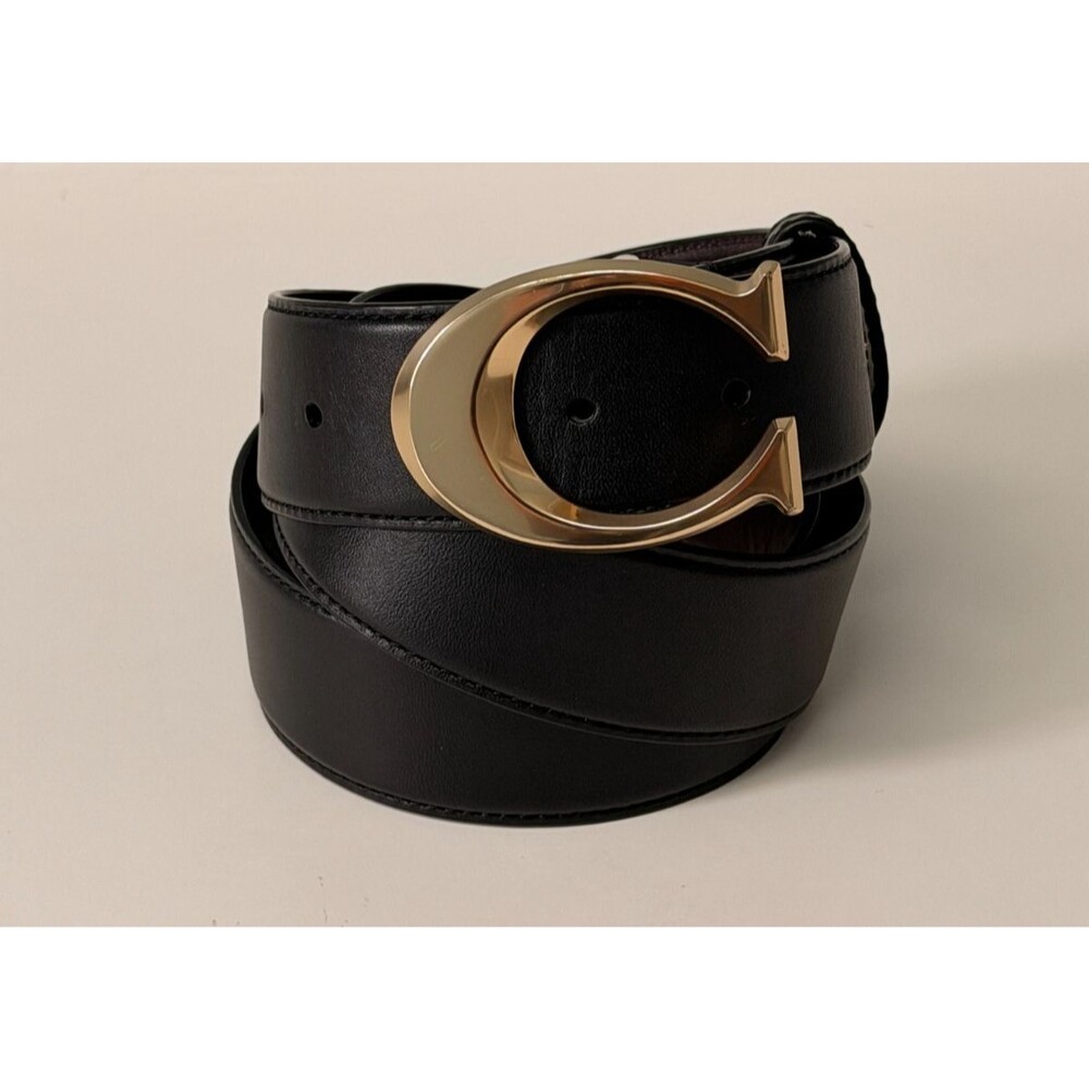 COACH Women's Brown Leather Belt Size L Brass-Tone C Buckle Designer Style 6158